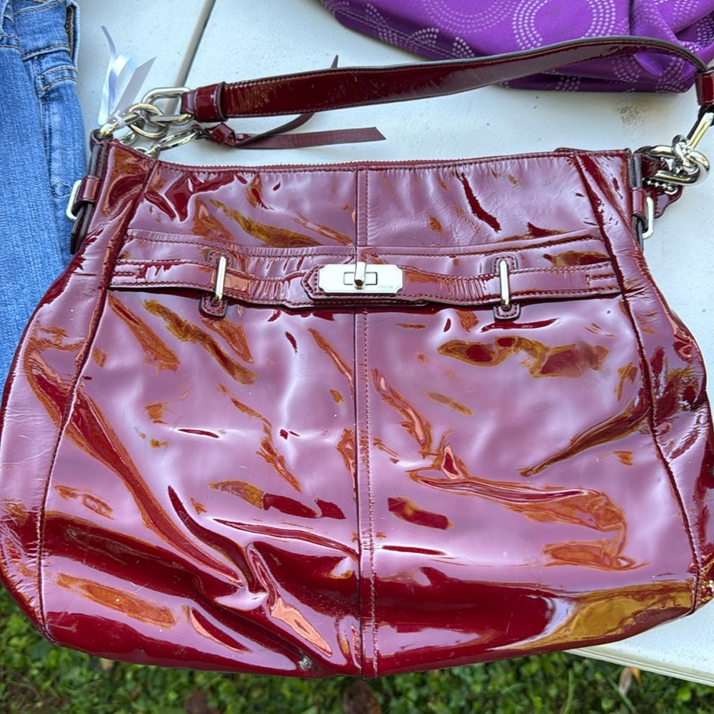 Coach 17861 Chelsea, Red Wine, Crimson Patent Leather Ashlyn Hobo Shoulder Bag